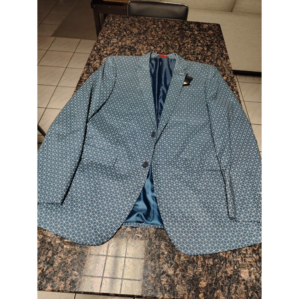 Linea Uomo Mens 42L Slim Fit Blue Geometric Honeycomb Cotton Blazer XS2FN